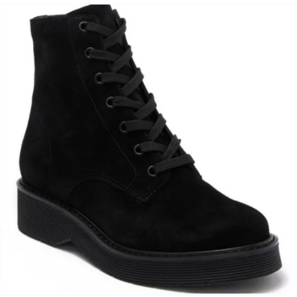 Vince Black Suede Lace Up Combat Boots Side Zip Lug Sole Ankle Booties SZ 11